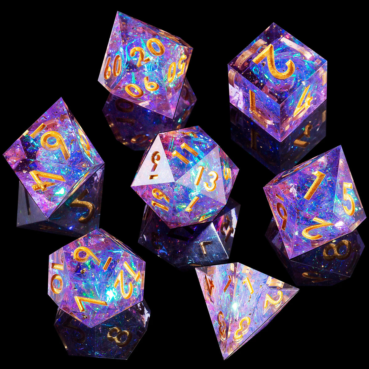 Mini Planet Handmade Resin DND Dice Set, 7-Piece Polyhedral RPG Dice with Gift Box for Dungeons and Dragons Tabletop Gaming