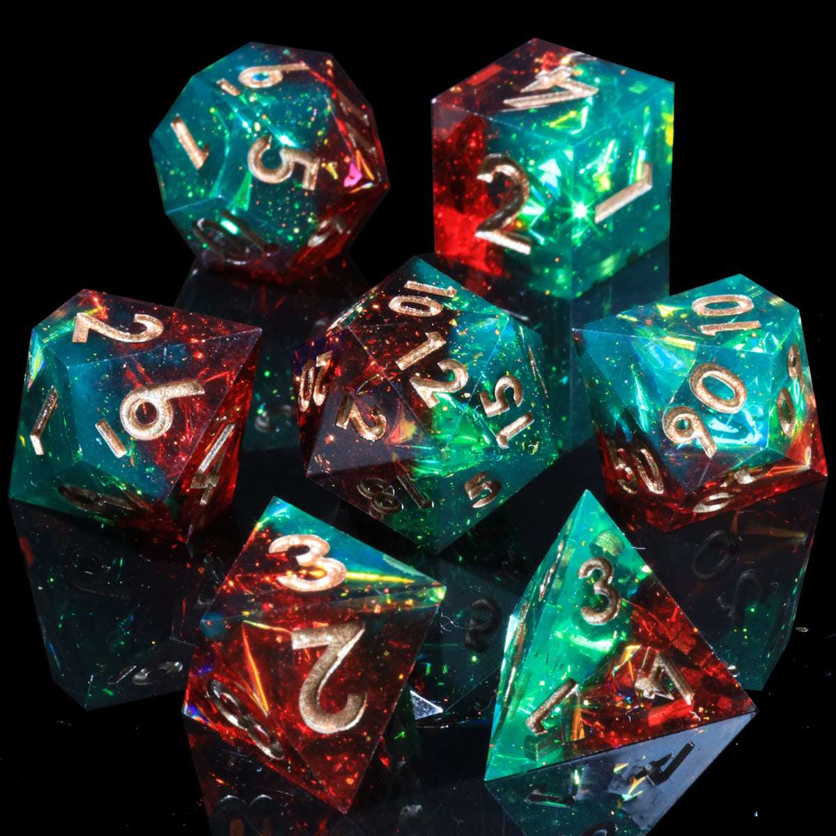 Mini Planet Jungle Fire Resin DND Dice Set, Sharp Edge Polyhedral Dice for D&D TRPG Tabletop Role Playing Games