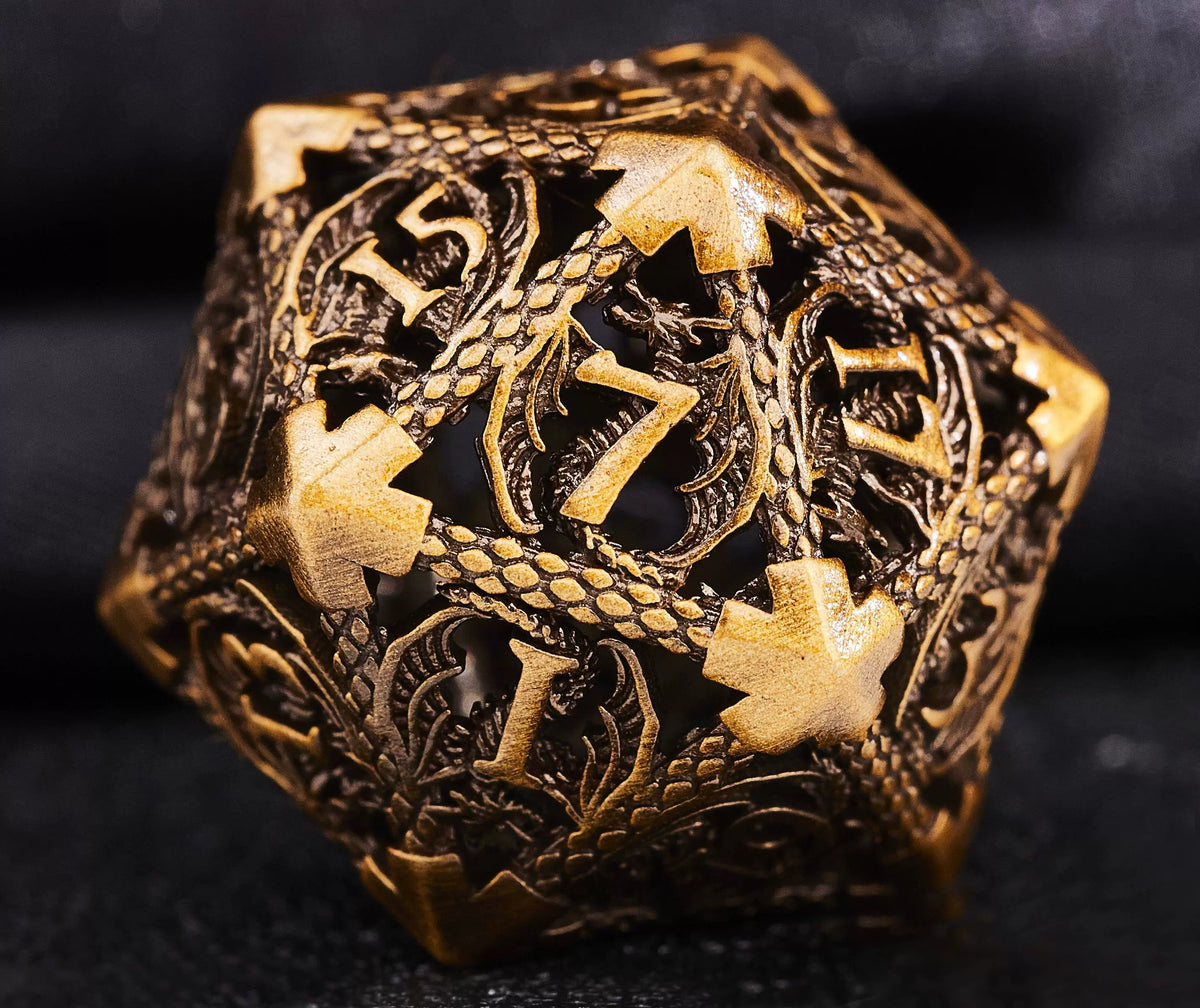 Hollow Metal Polyhedral DND Dice Set, Dragon Theme D20 Tabletop RPG Dice for D&D, Call of Cthulhu, Pathfinder, TRPG Games