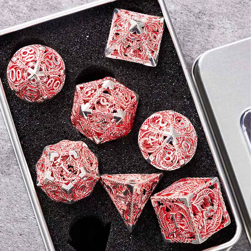 Hollow Metal Polyhedral DND Dice Set, Dragon Theme D20 Tabletop RPG Dice for D&D, Call of Cthulhu, Pathfinder, TRPG Games