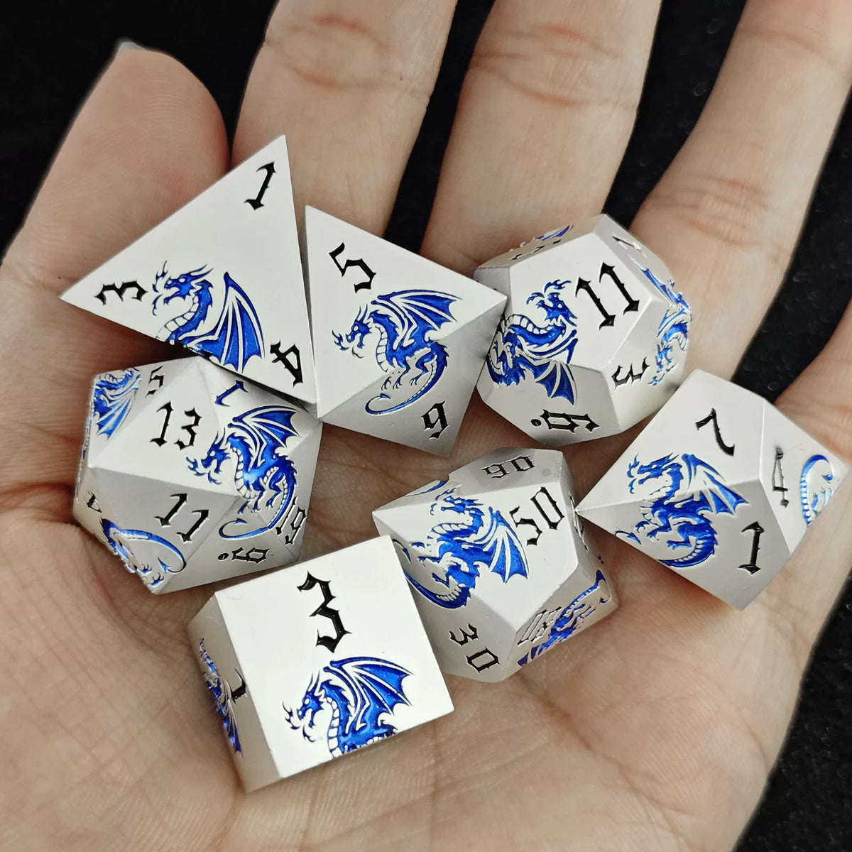 Etched Dragon Metal Polyhedral Dice Set for DND Tabletop RPG Games, Fantasy D&D Role-Playing Metal Dice Set with Storage Box