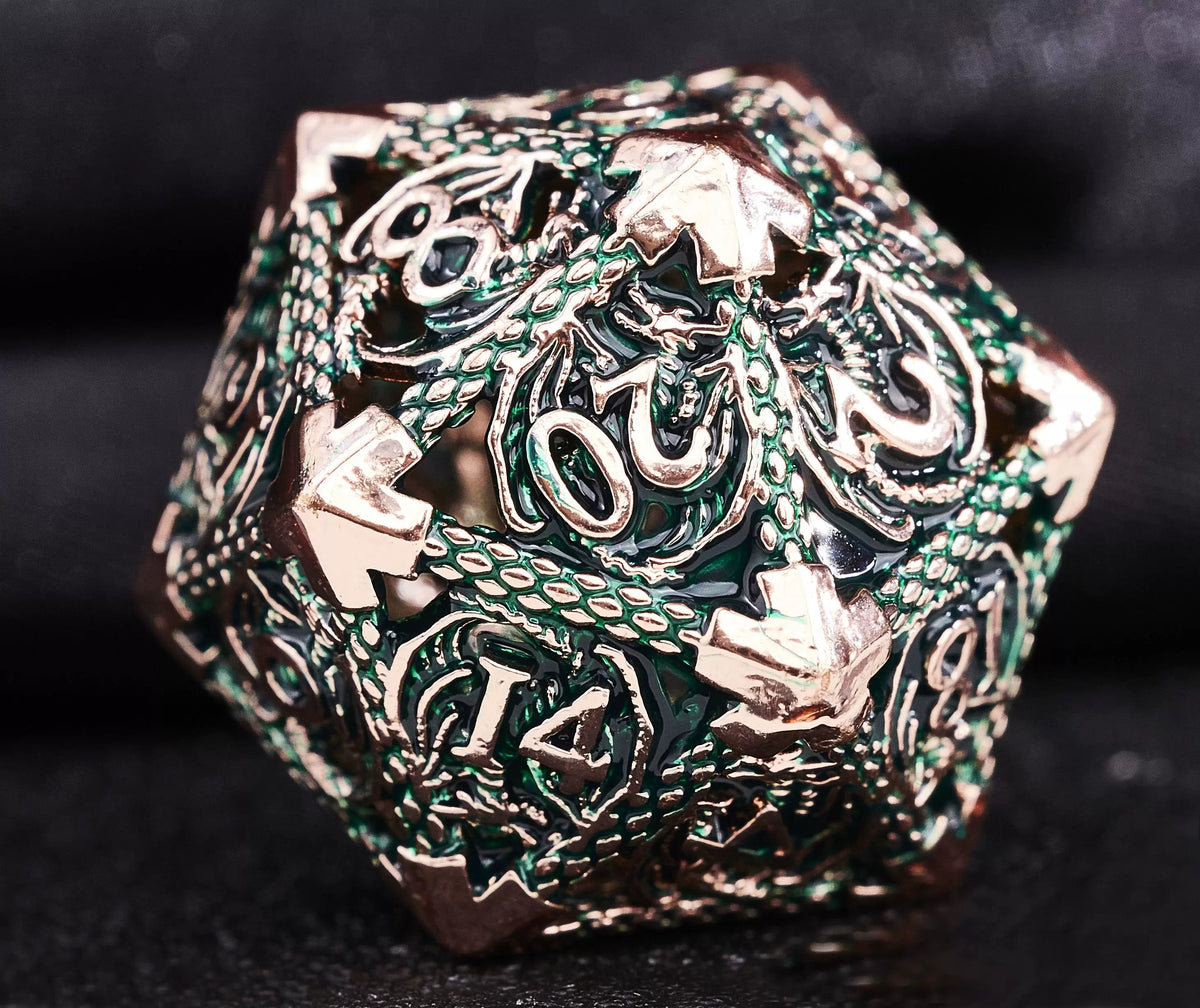 Hollow Metal Polyhedral DND Dice Set, Dragon Theme D20 Tabletop RPG Dice for D&D, Call of Cthulhu, Pathfinder, TRPG Games