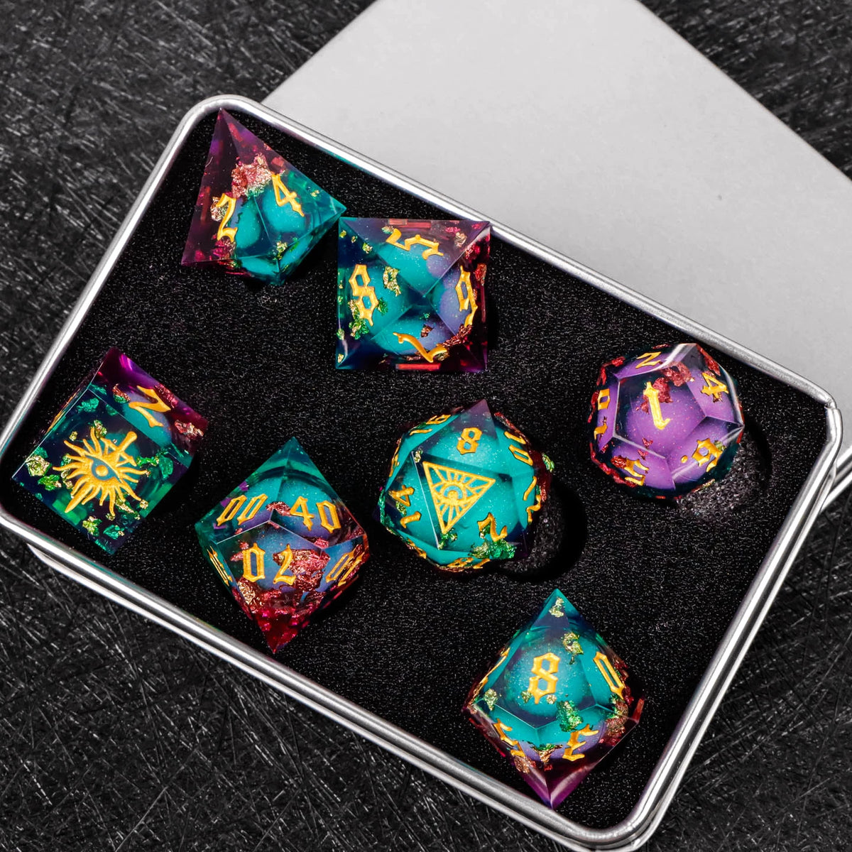 Demon Eye Polyhedral Dice Set for DND & COC Tabletop RPG, Fantasy D20 D6 Gaming Dice with Box