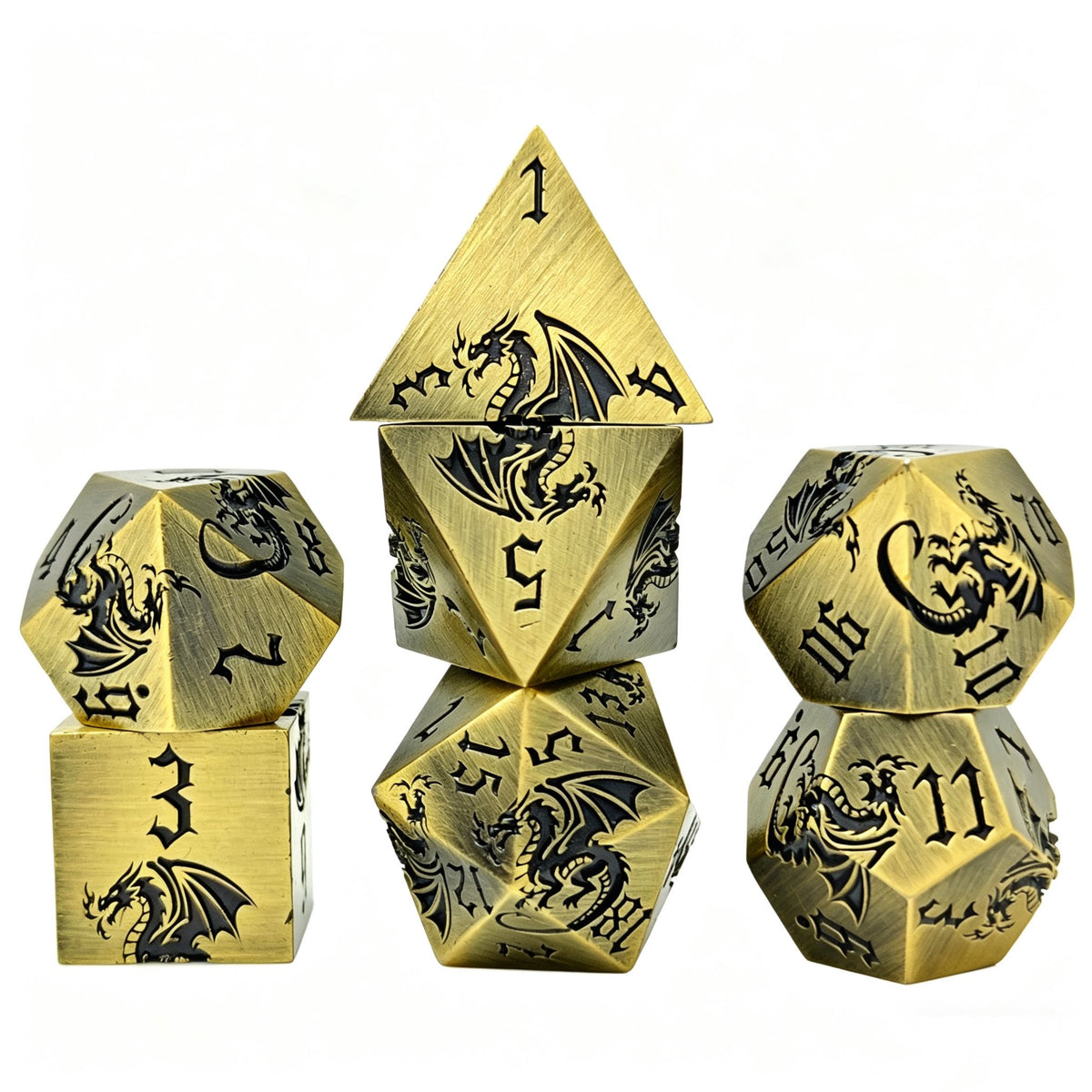 Etched Dragon Metal Polyhedral Dice Set for DND Tabletop RPG Games, Fantasy D&D Role-Playing Metal Dice Set with Storage Box