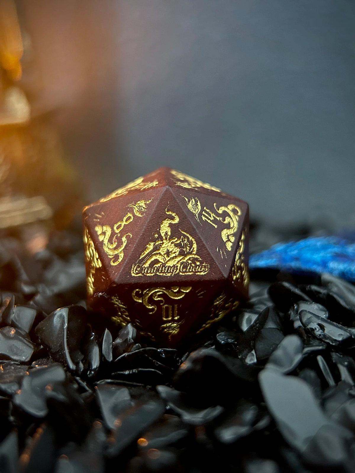 Nyarlathotep Crawling Chaos Natural Rosewood Polyhedral Dice Set - 7-Piece DND & Call of Cthulhu RPG Dice with Metal Tin