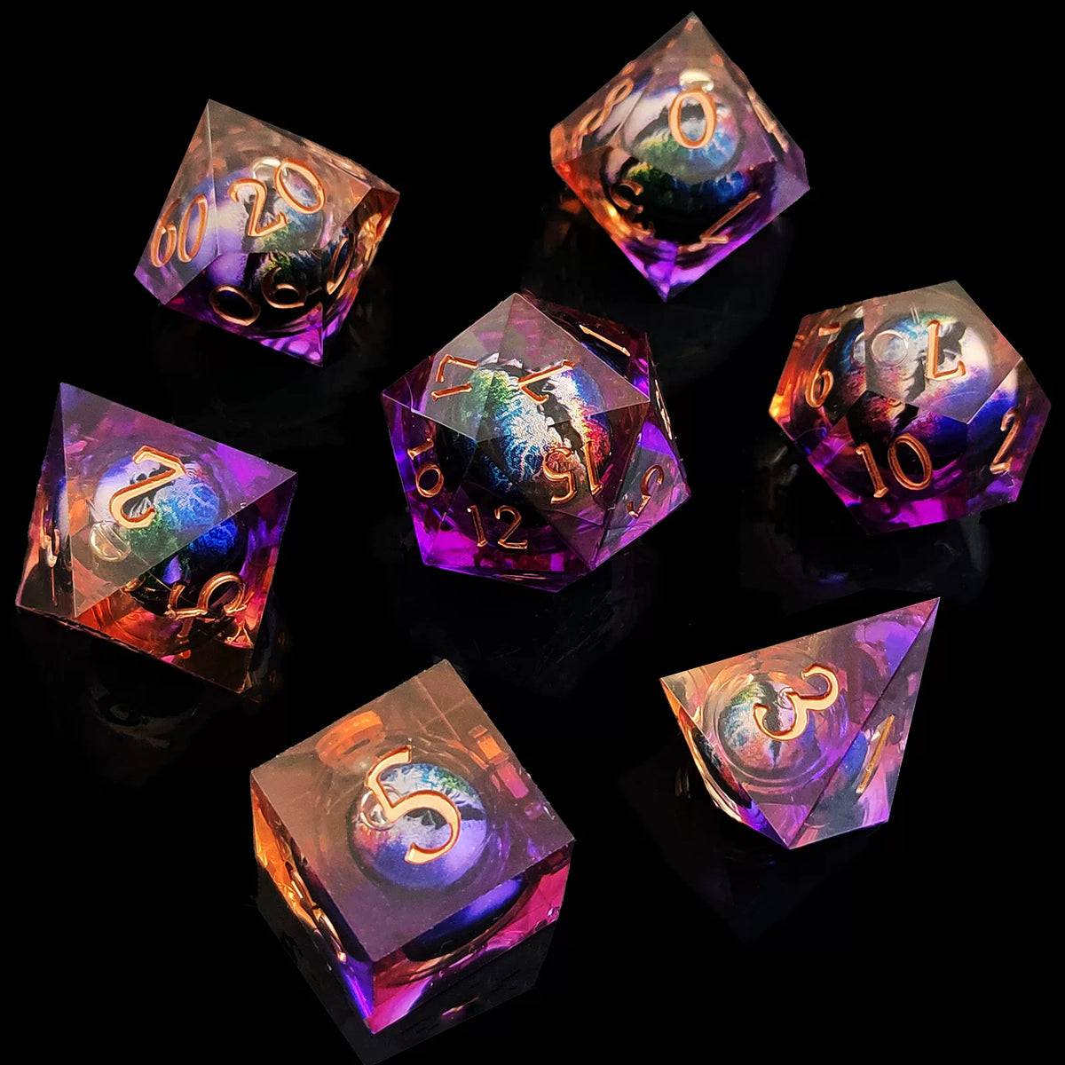 Floating Dragon Eye Polyhedral Dice Set Liquid Core RPG Dice for DND COC Tabletop Games