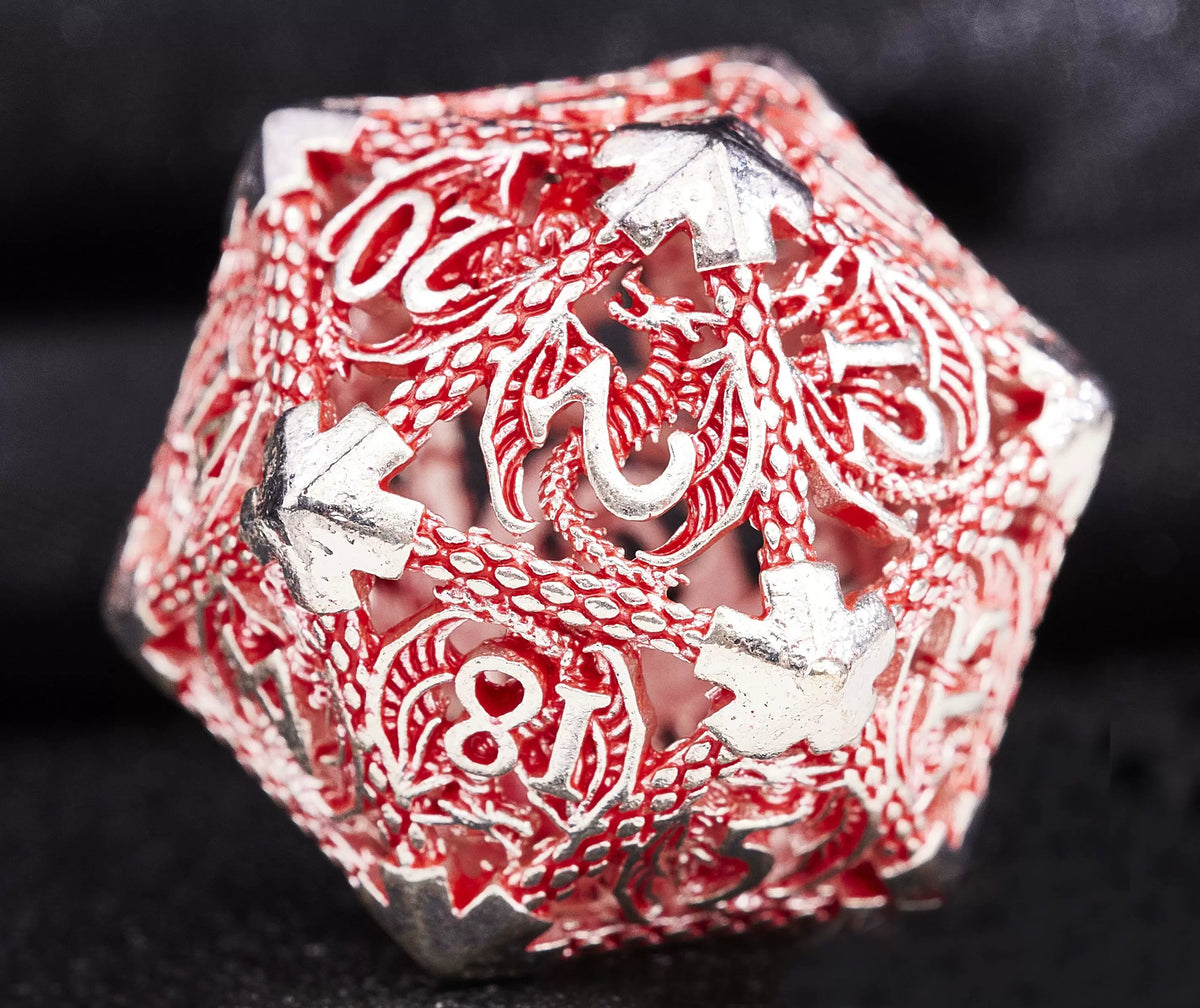 Hollow Metal Polyhedral DND Dice Set, Dragon Theme D20 Tabletop RPG Dice for D&D, Call of Cthulhu, Pathfinder, TRPG Games