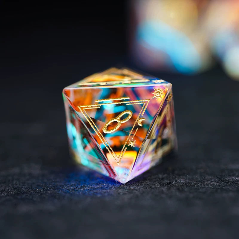 Iridescent Crystal Polyhedral Dice Set, Gemstone RPG Tabletop Gaming Dice for D&D, Call of Cthulhu, MTG, D20 D12 D10 D8 D6 D4