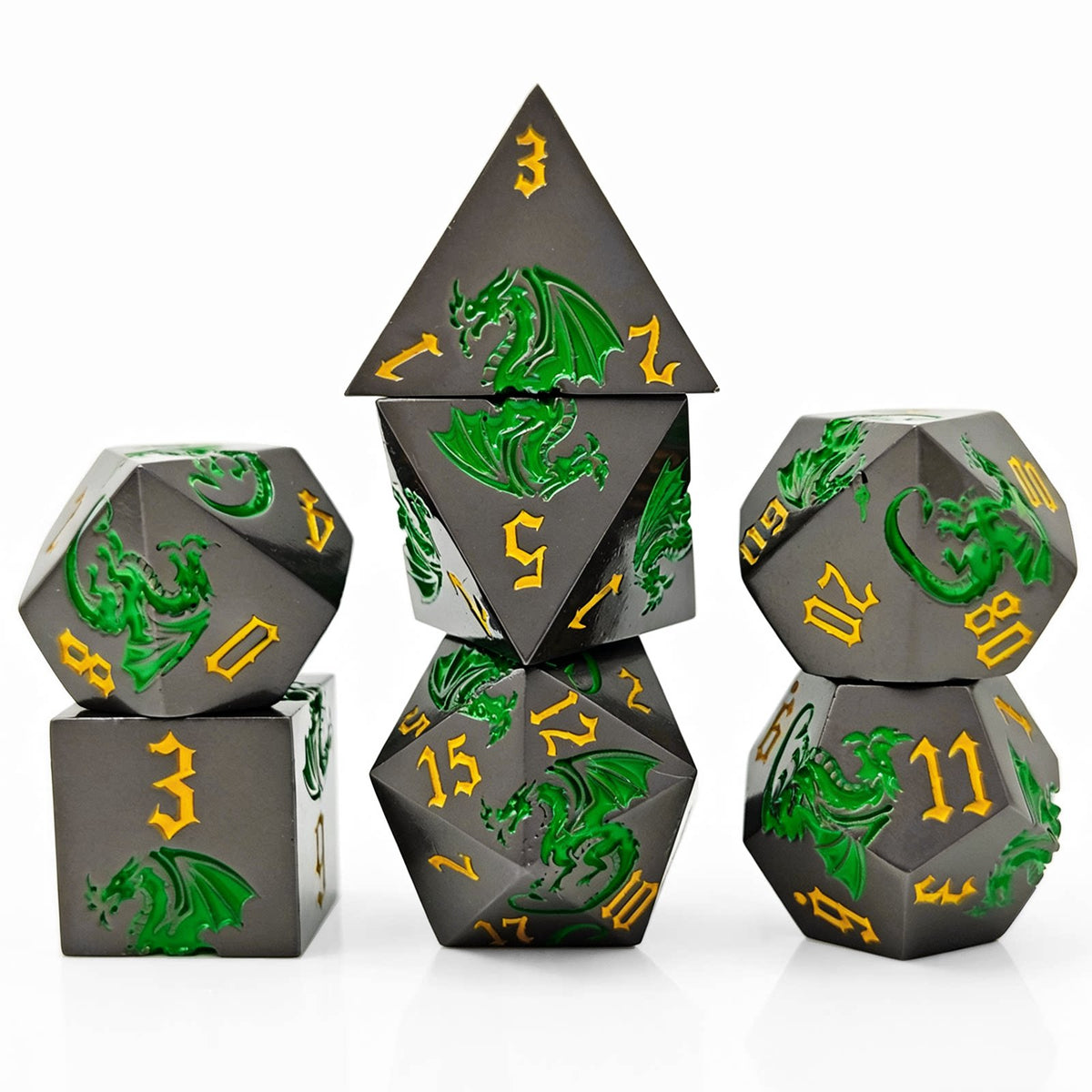 Etched Dragon Metal Polyhedral Dice Set for DND Tabletop RPG Games, Fantasy D&D Role-Playing Metal Dice Set with Storage Box