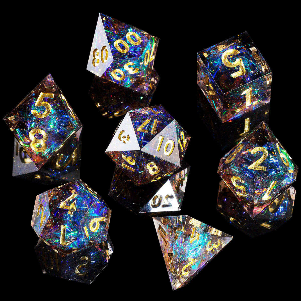Mini Planet Handmade Resin DND Dice Set, 7-Piece Polyhedral RPG Dice with Gift Box for Dungeons and Dragons Tabletop Gaming