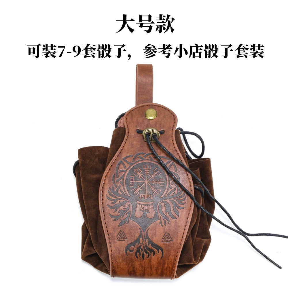 Vintage Drawstring D&D Dice Bag Expandable Dice Rolling Tray Medieval Waist Pouch for RPG Tabletop Gaming