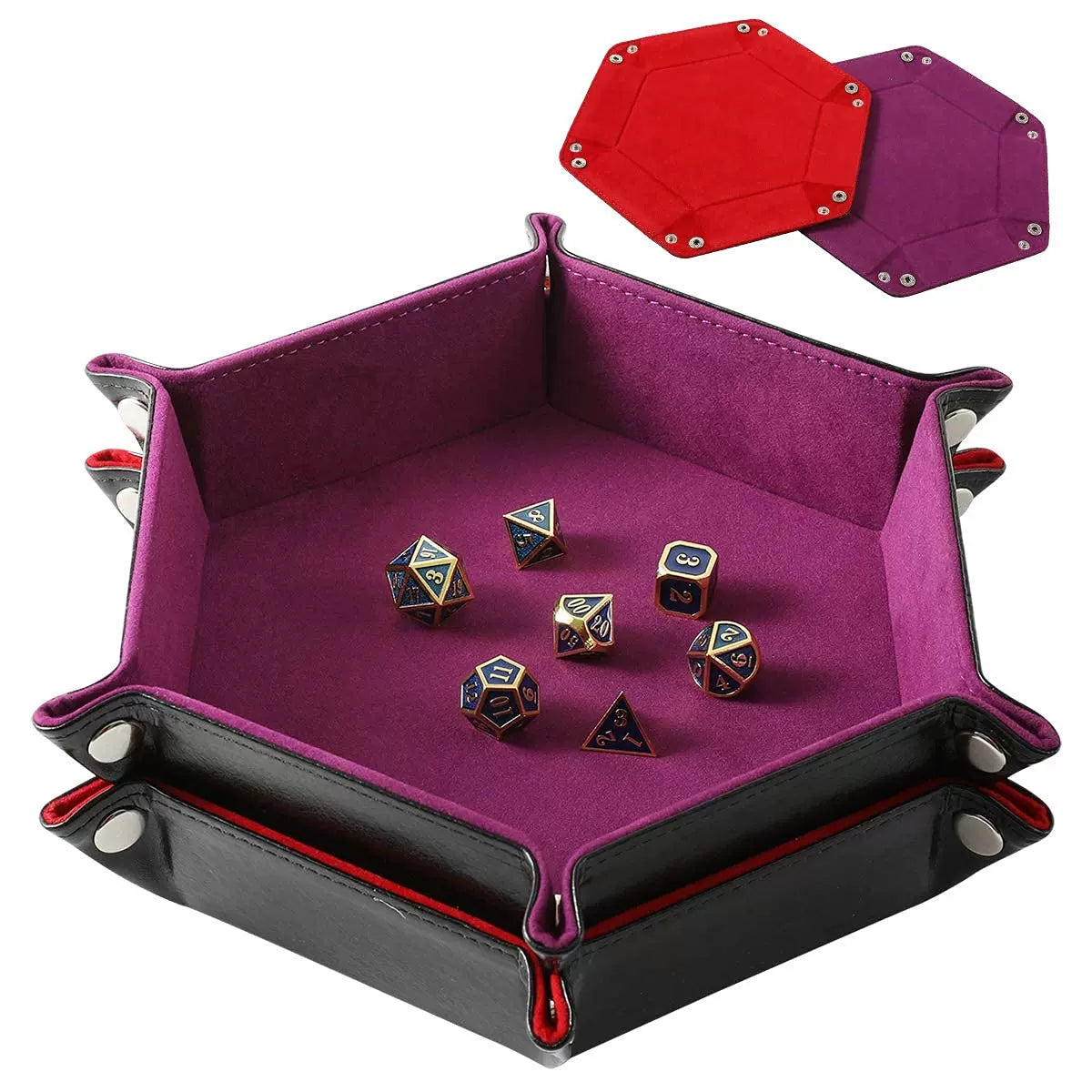 Hexagonal Velvet Dice Tray Collapsible Rolling Holder for DND RPG Tabletop Board Gaming and Storage