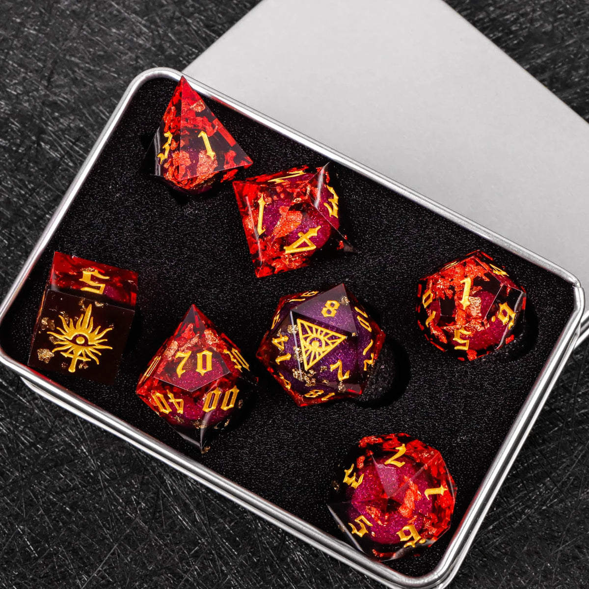 Demon Eye Polyhedral Dice Set for DND & COC Tabletop RPG, Fantasy D20 D6 Gaming Dice with Box