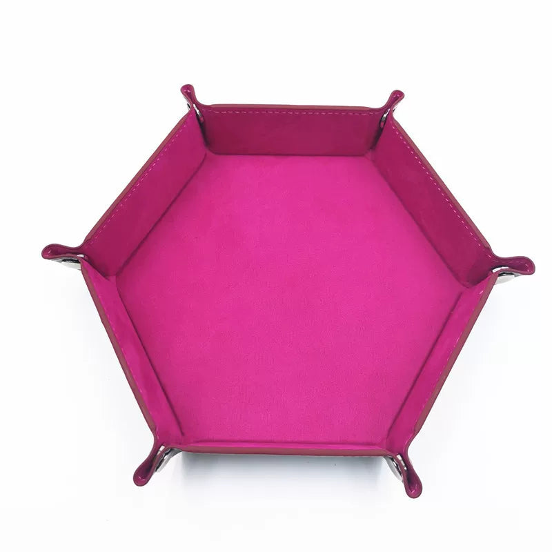Hexagonal Velvet Dice Tray Collapsible Rolling Holder for DND RPG Tabletop Board Gaming and Storage