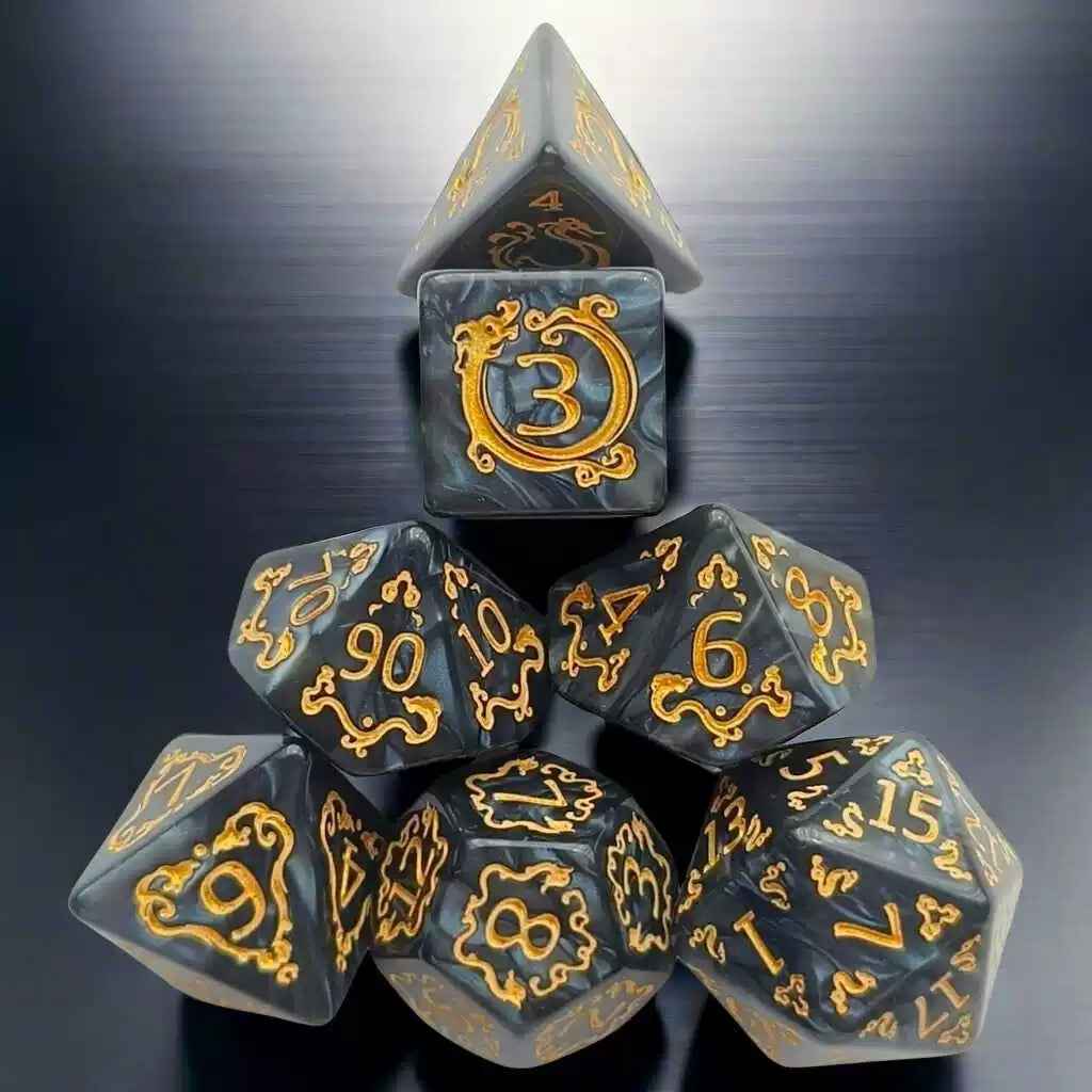 7-Piece Dragon Pattern Polyhedral DND Dice Set, Acrylic Tabletop RPG Roleplaying Game Dice for D&D, MTG, Pathfinder