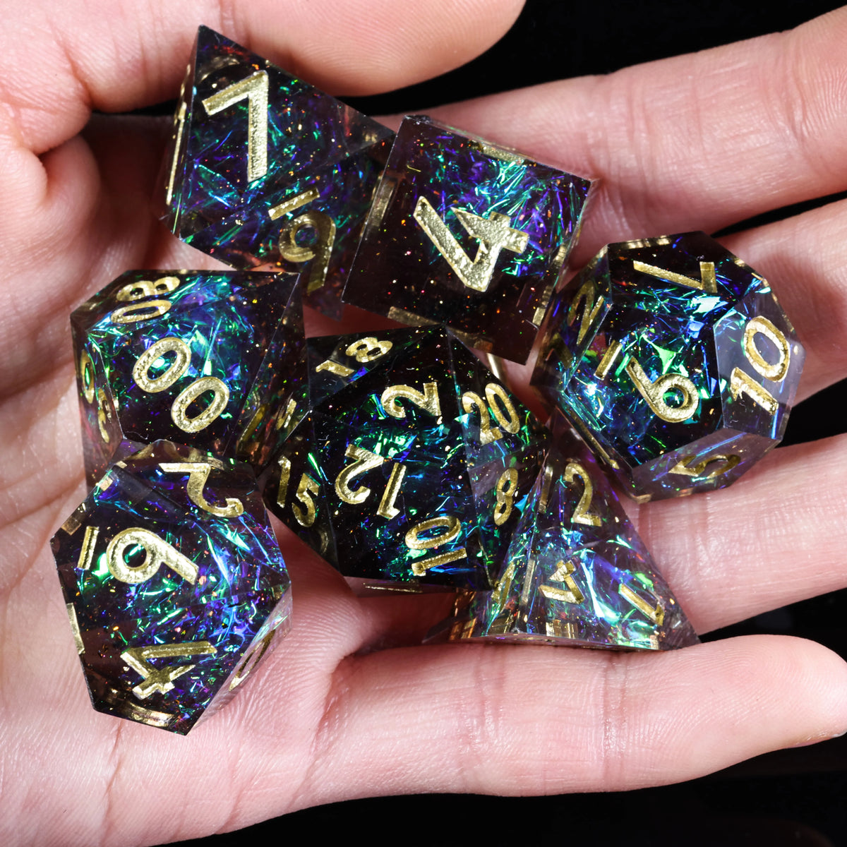 Mini Planet DND Dice Set Handmade Resin Tabletop RPG Dice for Dungeons and Dragons Galaxy Black