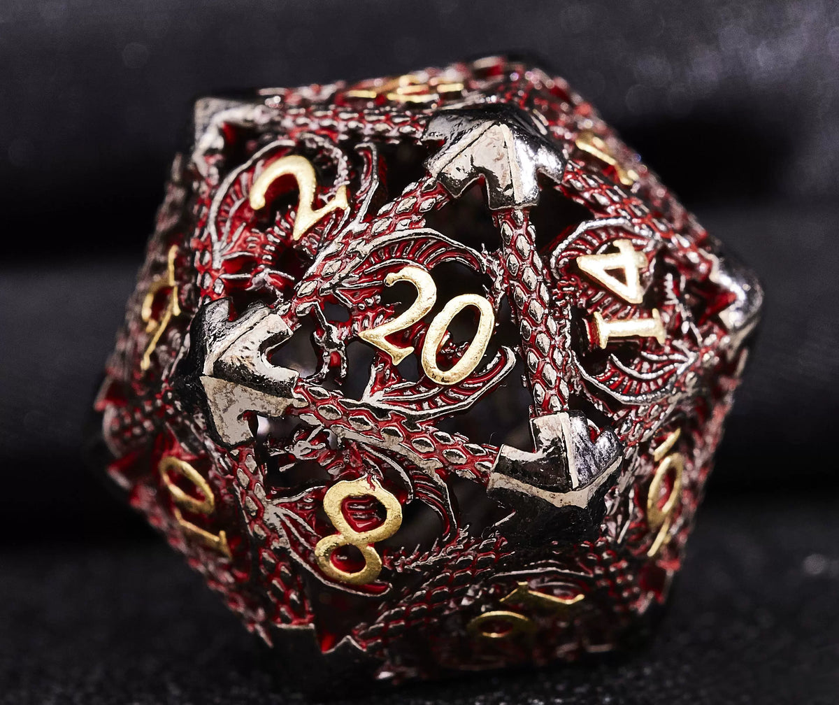 Hollow Metal Polyhedral DND Dice Set, Dragon Theme D20 Tabletop RPG Dice for D&D, Call of Cthulhu, Pathfinder, TRPG Games