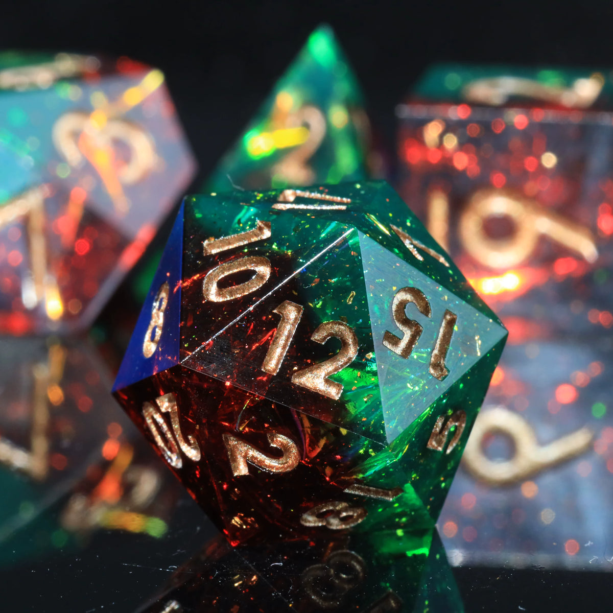 Mini Planet Jungle Fire Resin DND Dice Set, Sharp Edge Polyhedral Dice for D&D TRPG Tabletop Role Playing Games