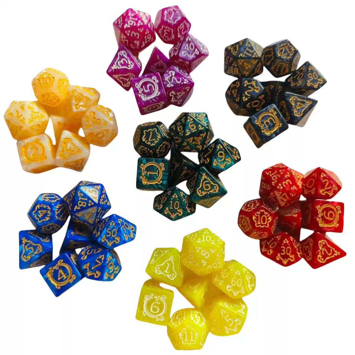 7-Piece Dragon Pattern Polyhedral DND Dice Set, Acrylic Tabletop RPG Roleplaying Game Dice for D&D, MTG, Pathfinder