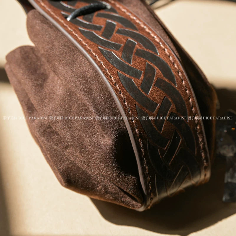 Vintage Drawstring D&D Dice Bag Expandable Dice Rolling Tray Medieval Waist Pouch for RPG Tabletop Gaming