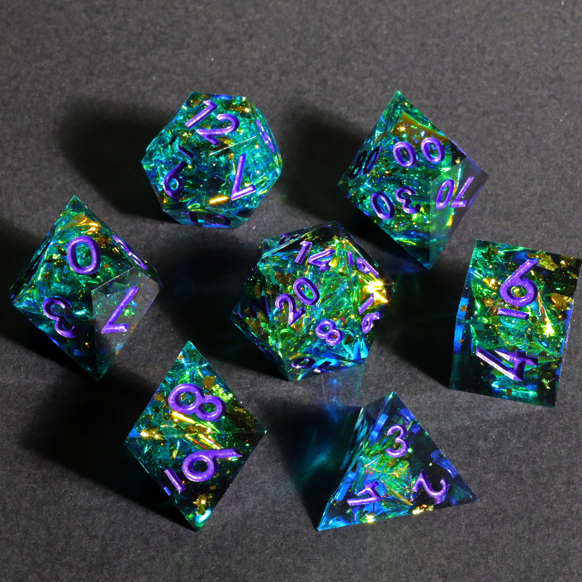 Mini Planet Handmade Resin DND Dice Set, 7-Piece Polyhedral RPG Dice with Gift Box for Dungeons and Dragons Tabletop Gaming