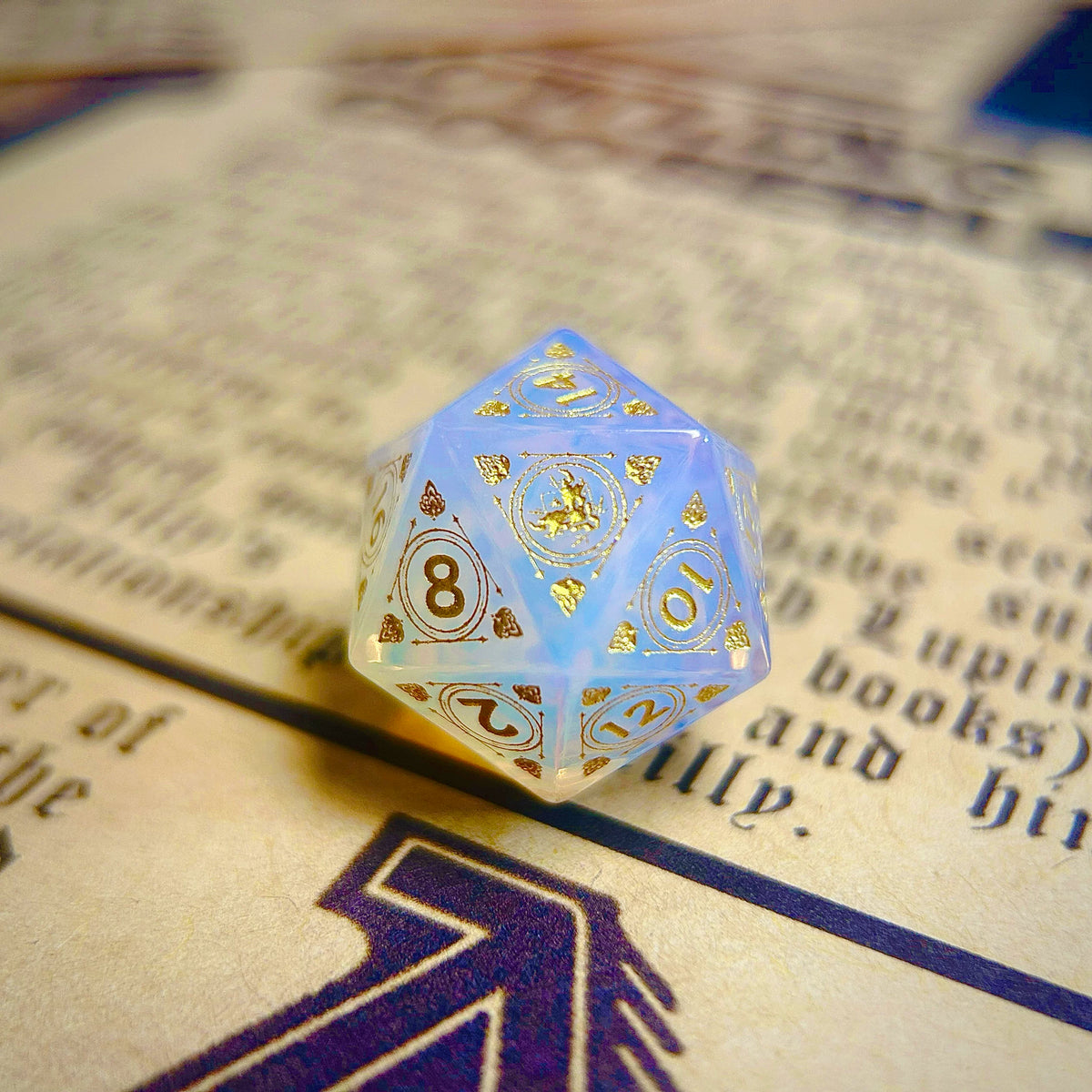 Original Opal Gemstone DND Dice Set Demon Dragon Engraved Polyhedral RPG Dice for D&D COC Tabletop Gaming Collectible (7-Piece)