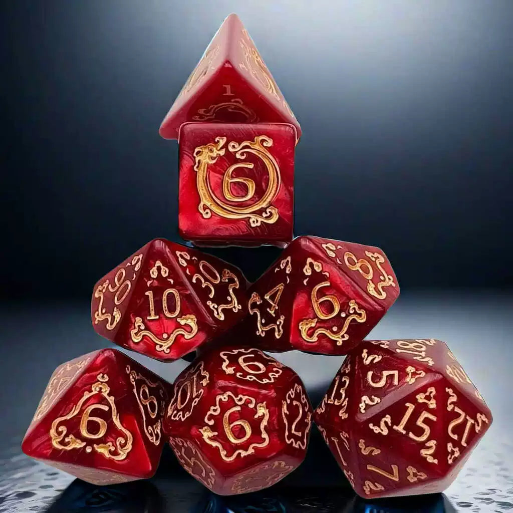 7-Piece Dragon Pattern Polyhedral DND Dice Set, Acrylic Tabletop RPG Roleplaying Game Dice for D&D, MTG, Pathfinder