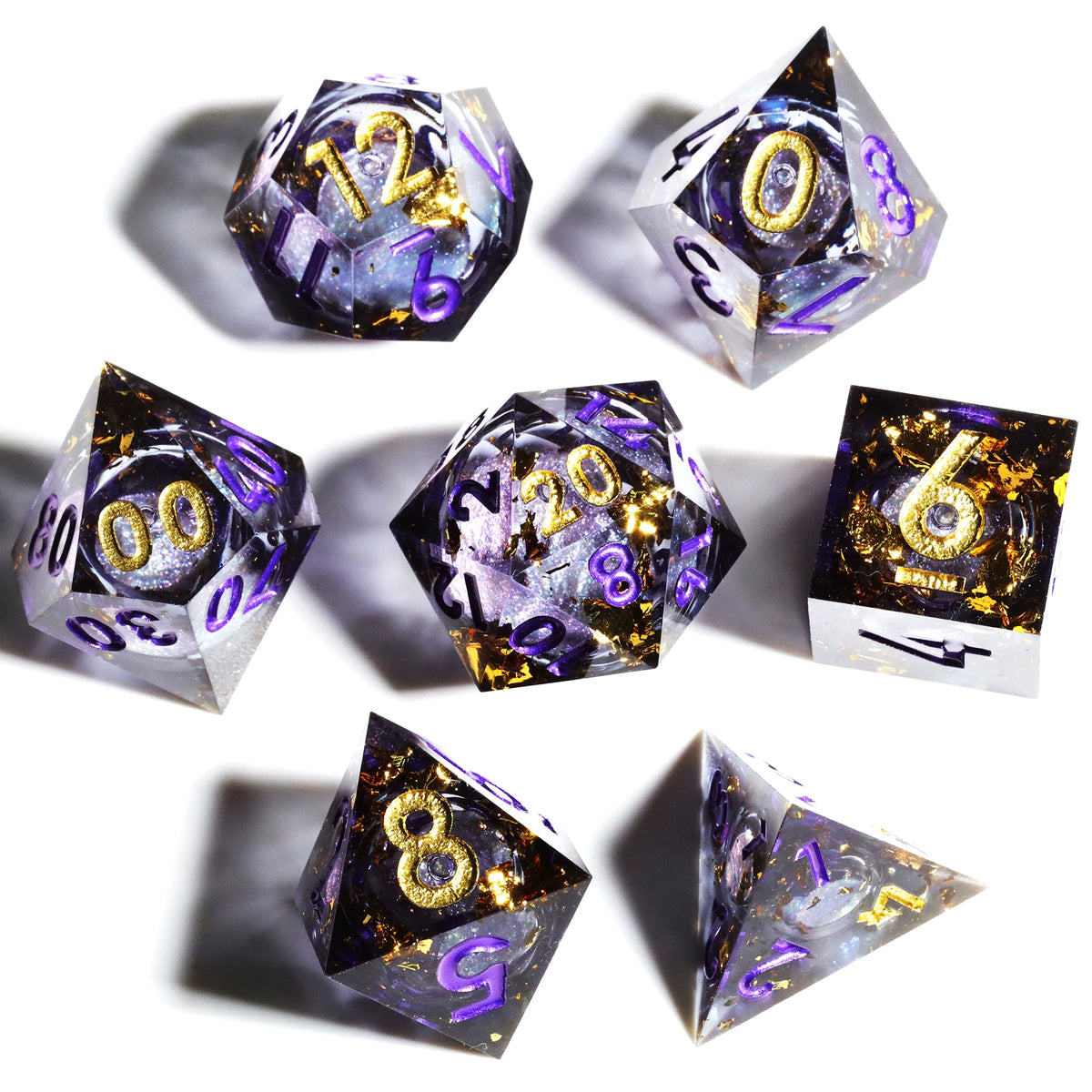 Handmade Liquid Core DND Dice Set, 7-Piece Sharp Edge Quicksand Resin Polyhedral RPG Dice for D&D