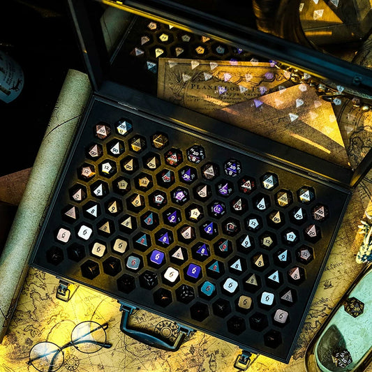 2-in-1 Metal Frame Dice Display Case and Storage Box for DND and Tabletop RPGs