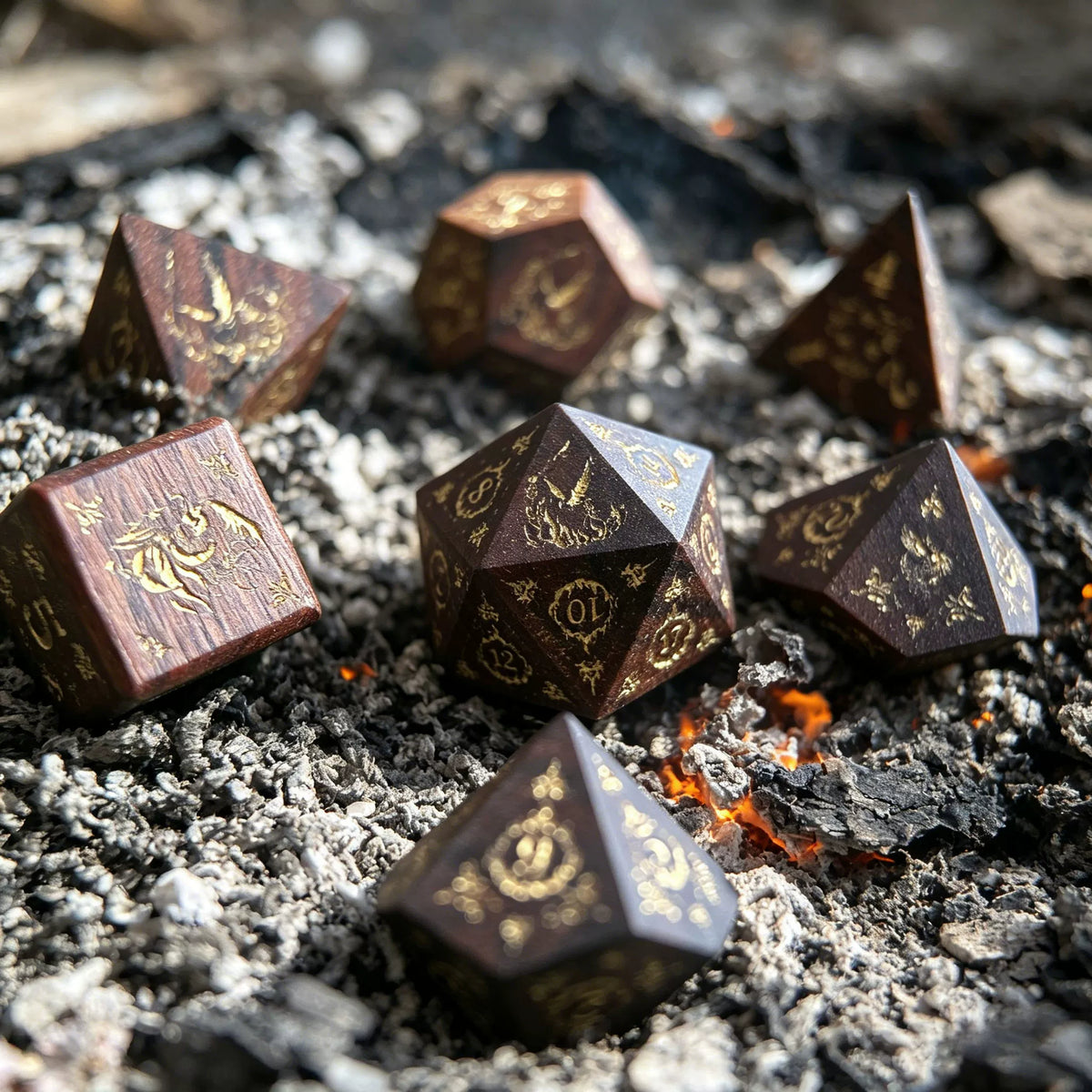 Handcrafted Natural African Rosewood DND Dice Set, 7-Piece Polyhedral Wood Dice for TTRPG, D&D, COC Tabletop Roleplaying Games