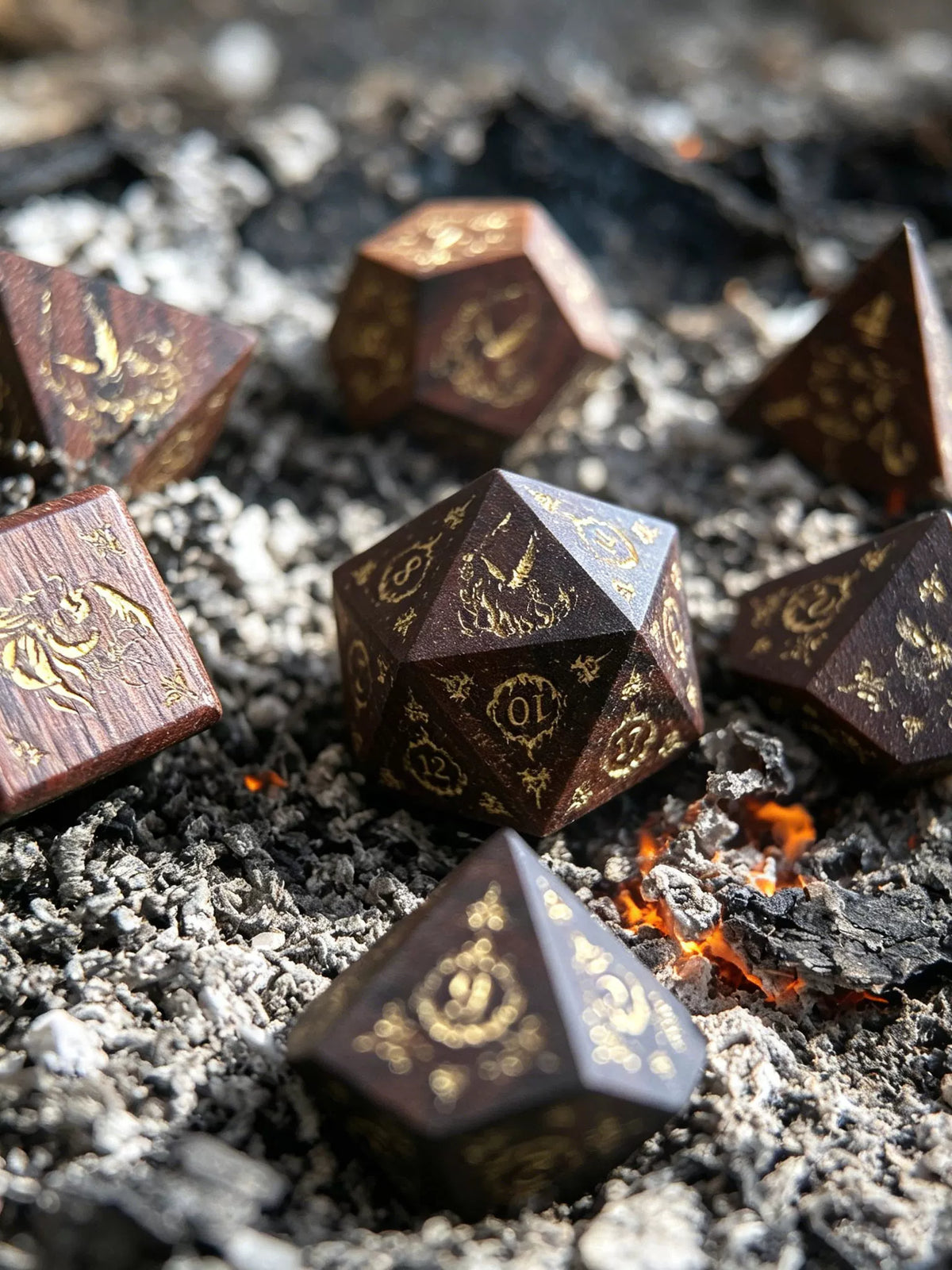Handcrafted Natural African Rosewood DND Dice Set, 7-Piece Polyhedral Wood Dice for TTRPG, D&D, COC Tabletop Roleplaying Games