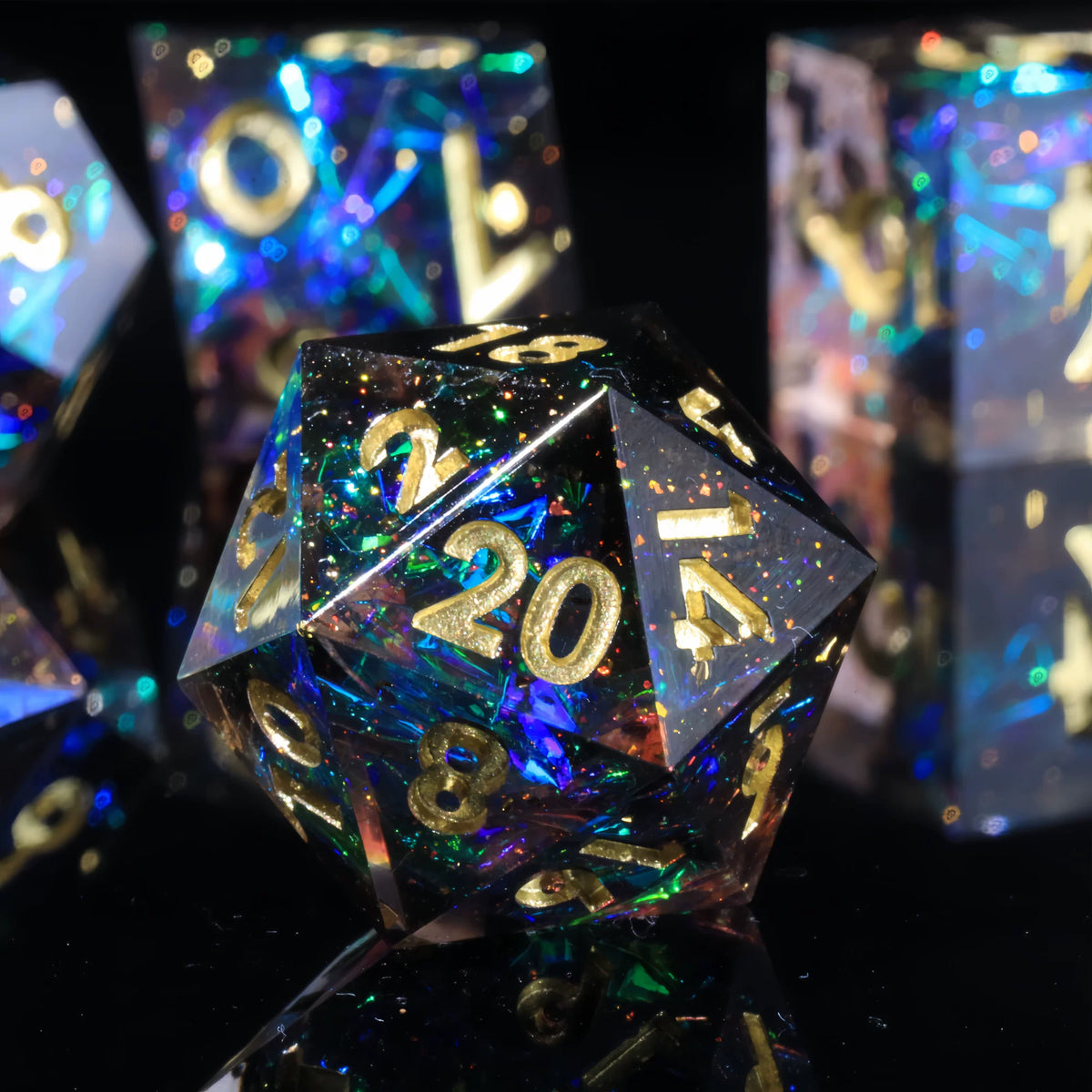 Mini Planet DND Dice Set Handmade Resin Tabletop RPG Dice for Dungeons and Dragons Galaxy Black