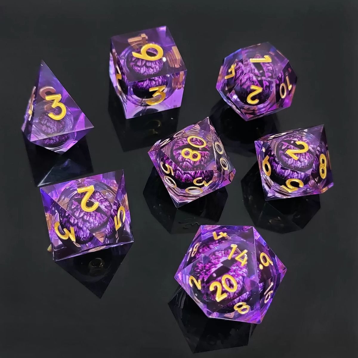 Floating Dragon Eye Polyhedral Dice Set Liquid Core RPG Dice for DND COC Tabletop Games
