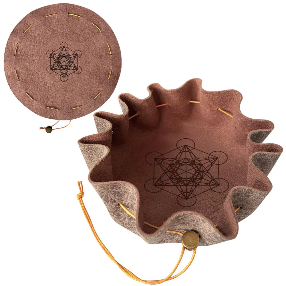 2-in-1 Foldable Leather Dice Bag and Rolling Tray, Portable Drawstring Dice Pouch for DND, RPG, and Tabletop Board Games
