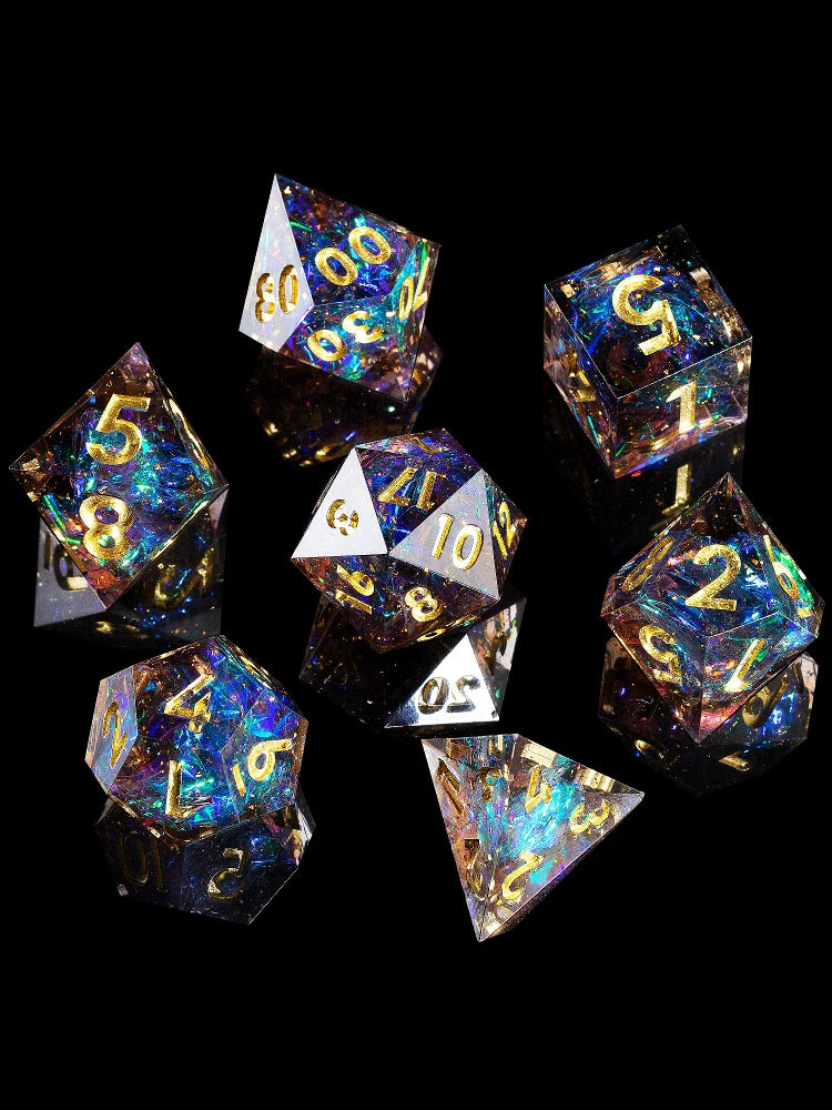 Mini Planet Handmade Resin DND Dice Set, 7-Piece Polyhedral RPG Dice with Gift Box for Dungeons and Dragons Tabletop Gaming