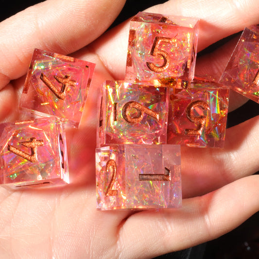 Mini Planet DND Handmade Resin Dice Galaxy Pink Sharp Edge Polyhedral Dice Set for TRPG Dungeons & Dragons Tabletop Gaming