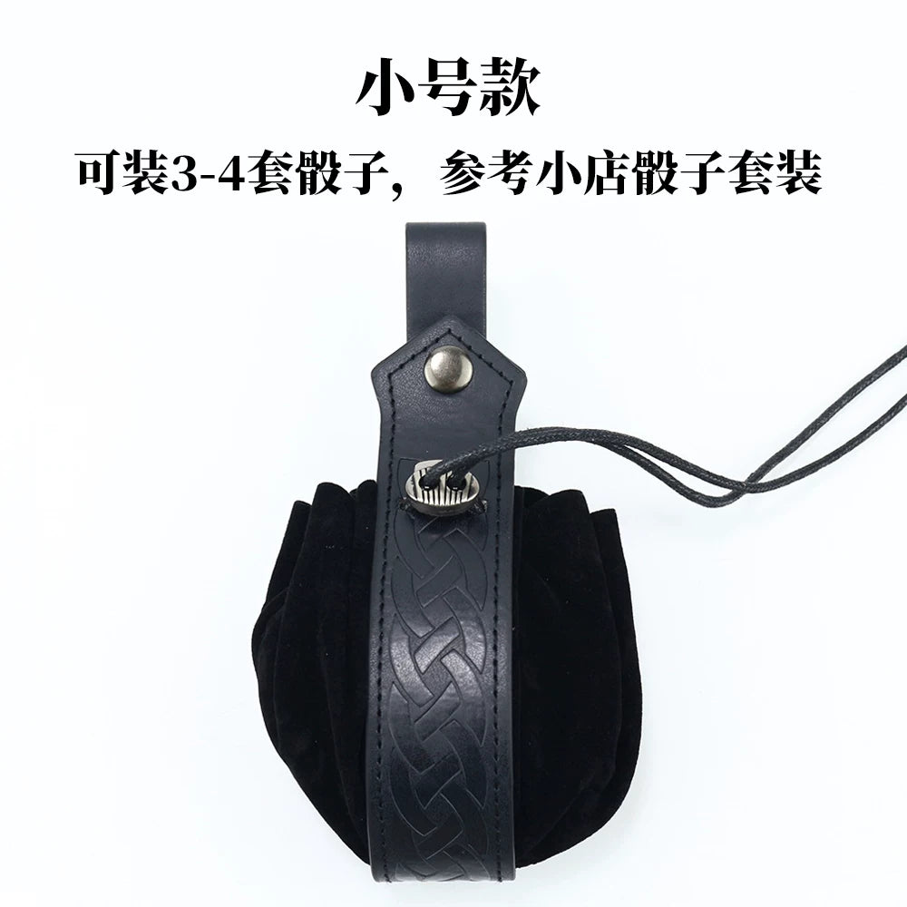 Vintage Drawstring D&D Dice Bag Expandable Dice Rolling Tray Medieval Waist Pouch for RPG Tabletop Gaming