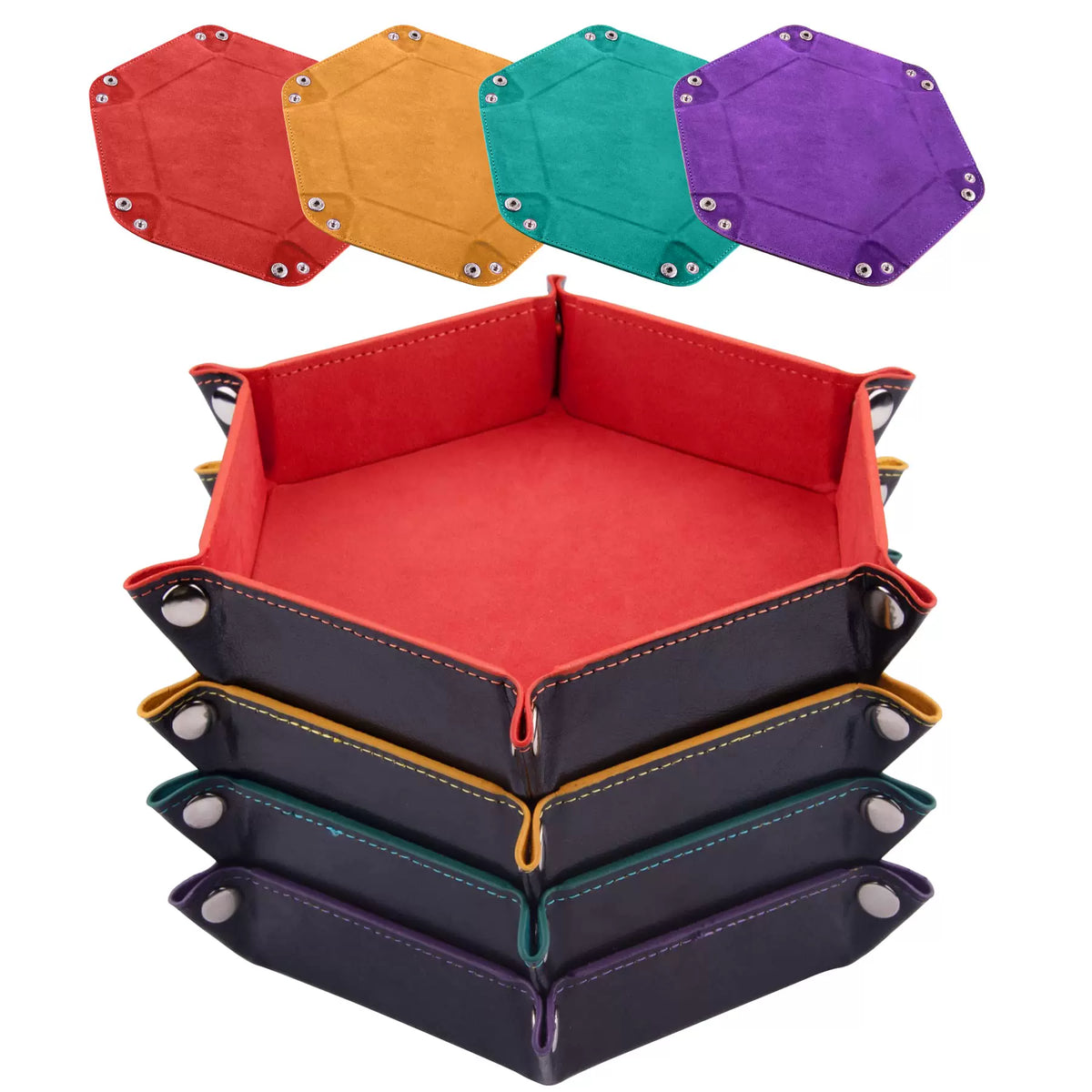 Hexagonal Velvet Dice Tray Collapsible Rolling Holder for DND RPG Tabletop Board Gaming and Storage