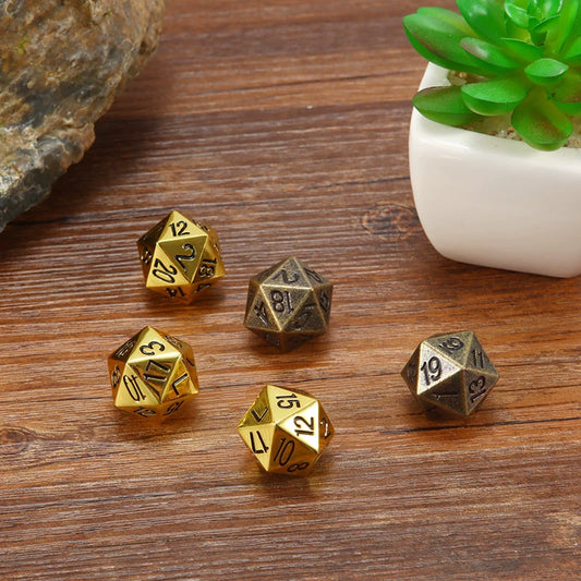 Solid Metal D20 Polyhedral Die with Gold Numbers for D&D TTRPG Tabletop Roleplaying Games