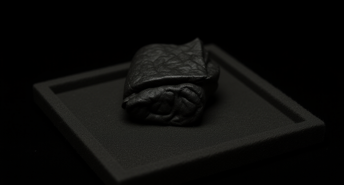 How it looks in real life: a dramatic close scene of a single d20 mid roll on a felt tray