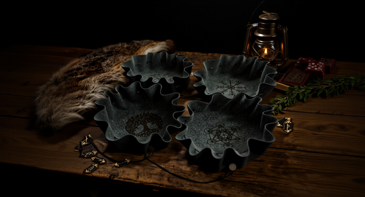 How it looks in real life: a wooden table with a folding leather dice tray and dice