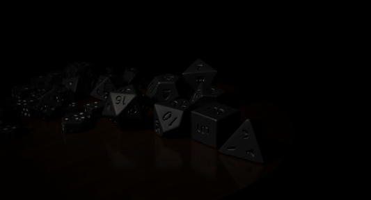 How it looks in real life: a shared table with piles of dice for a party