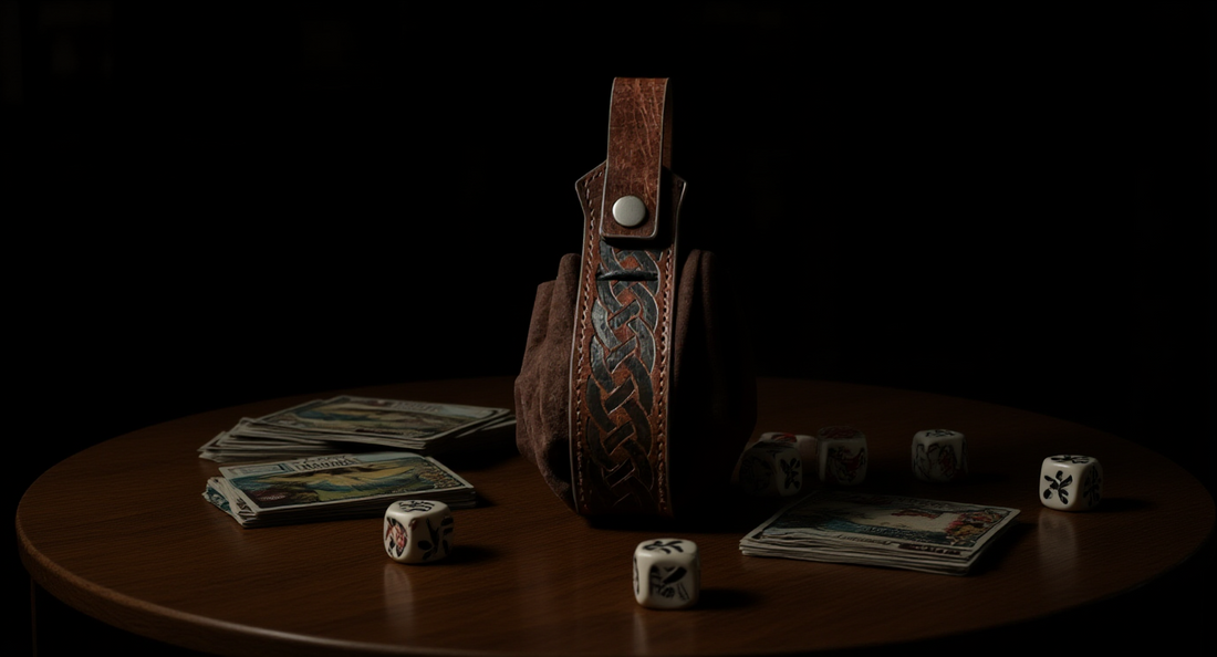 How it looks in real life: a game table with life counter dice and trading cards