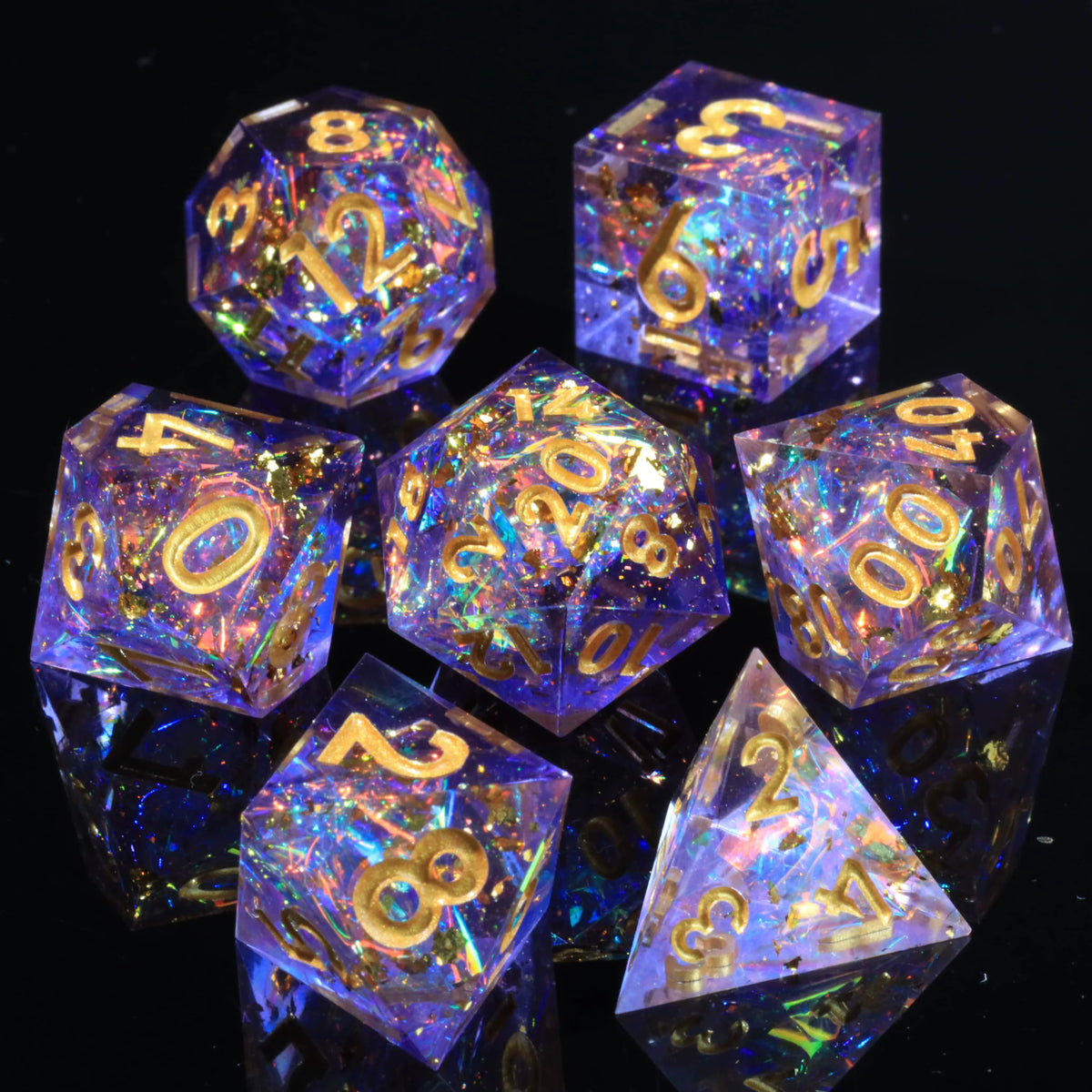 Mini Planet DND Handmade Resin Polyhedral Dice Set - Galaxy Purple Tabletop TRPG Dice