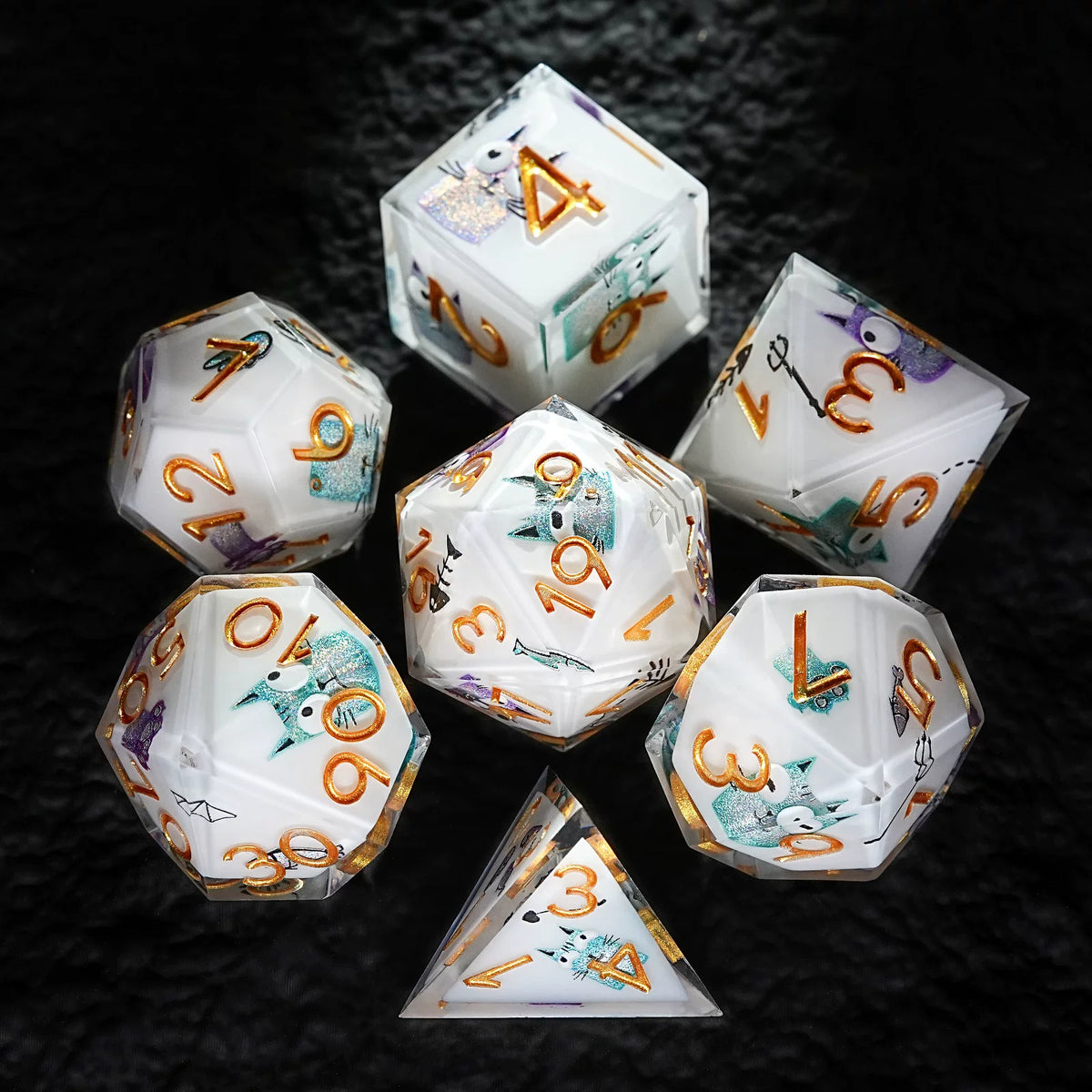 Cat dice in dice resin polyhedral dice set - detail view 22