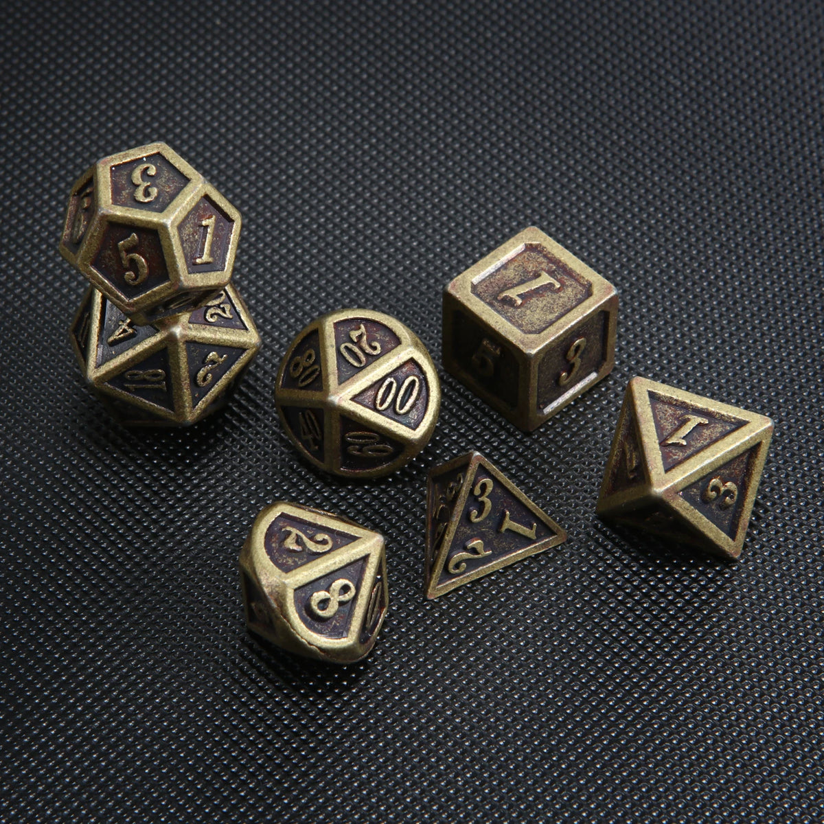 Antique Bronze Metal Polyhedral Dice Set for D&D DND Tabletop RPG Role-Playing Gaming