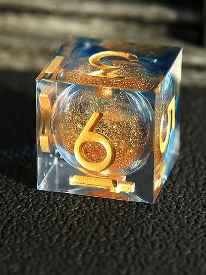Liquid Core Sharp Edge Resin Dice Set, Floating Dragon Eye Polyhedral D&D TTRPG Tabletop Dice with Metal Box & Velvet Pouch