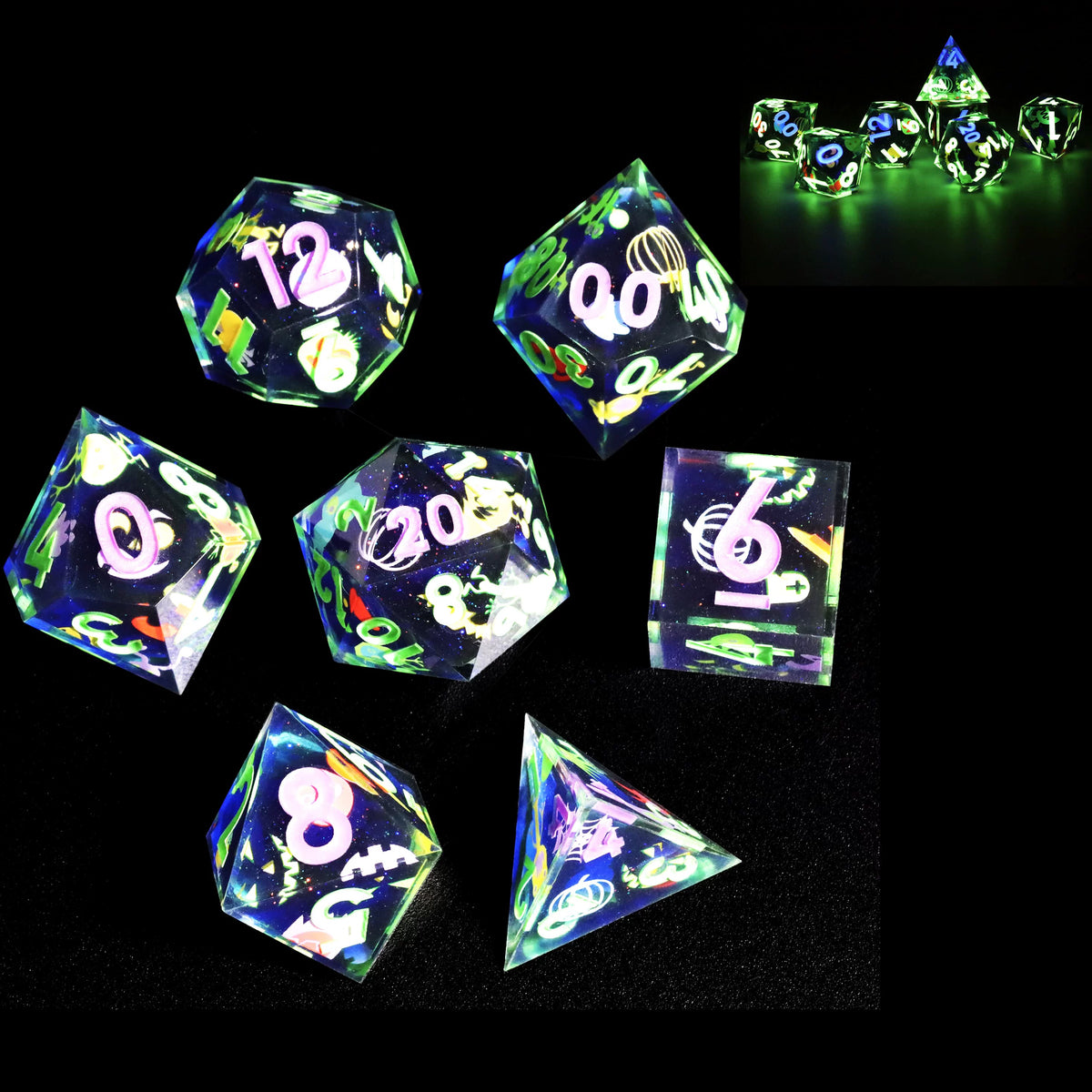 LuxeRoll Handmade Resin DND Dice Set with Gift Box - 7-Piece Sharp Edge Polyhedral RPG Tabletop Gaming Dice