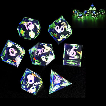 LuxeRoll Handmade Resin DND Dice Set with Gift Box - 7-Piece Sharp Edge Polyhedral RPG Tabletop Gaming Dice