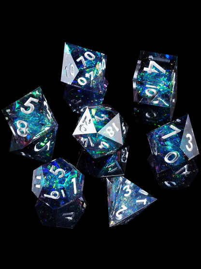 Mini Planet Handmade Resin DND Dice Set, 7-Piece Polyhedral RPG Dice with Gift Box for Dungeons and Dragons Tabletop Gaming